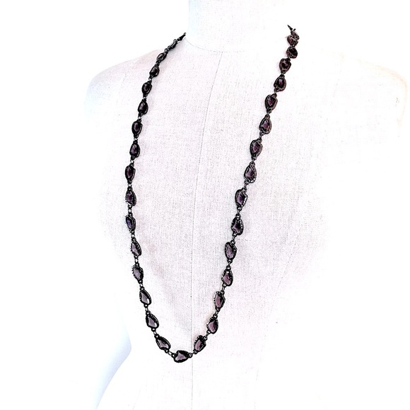 CHICO’s Gray Glass Hammered Gunmetal Silver Long Necklace | NEW​ - Picture 5 of 9